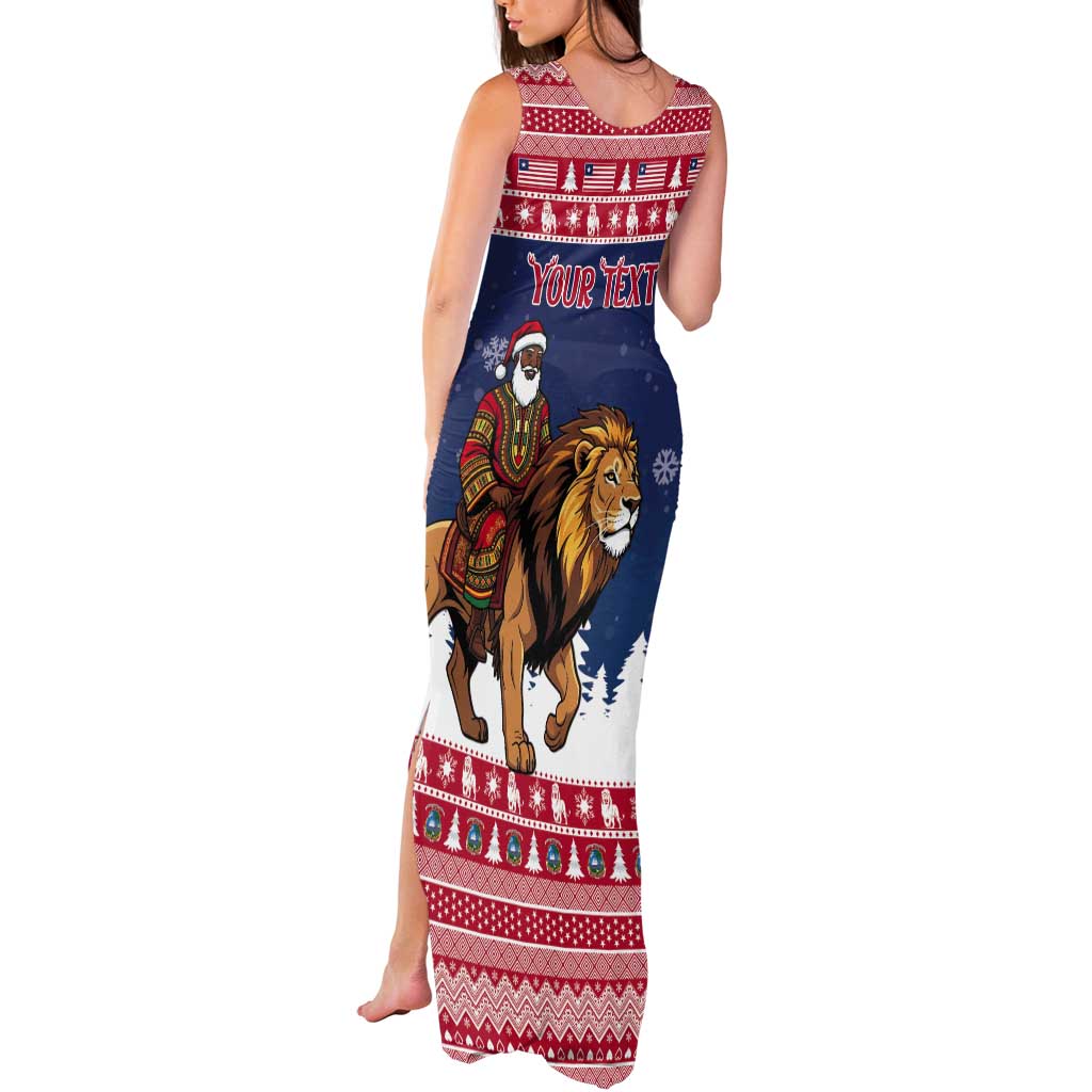 Personalized Liberia Christmas Tank Maxi Dress Black Santa Riding Lion - Merry Christmas - Wonder Print Shop