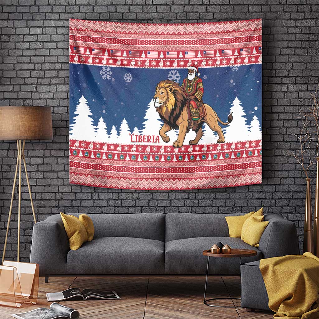 Liberia Christmas Tapestry Black Santa Riding Lion - Merry Christmas - Wonder Print Shop