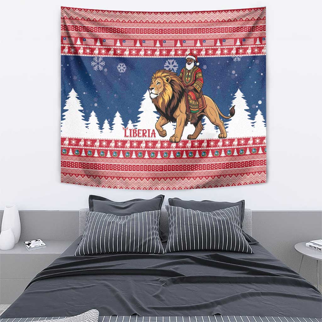Liberia Christmas Tapestry Black Santa Riding Lion - Merry Christmas - Wonder Print Shop