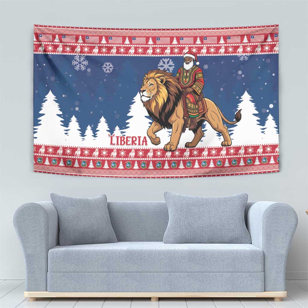 Liberia Christmas Tapestry Black Santa Riding Lion - Merry Christmas - Wonder Print Shop
