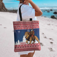 Liberia Christmas Tote Bag Black Santa Riding Lion - Merry Christmas - Wonder Print Shop