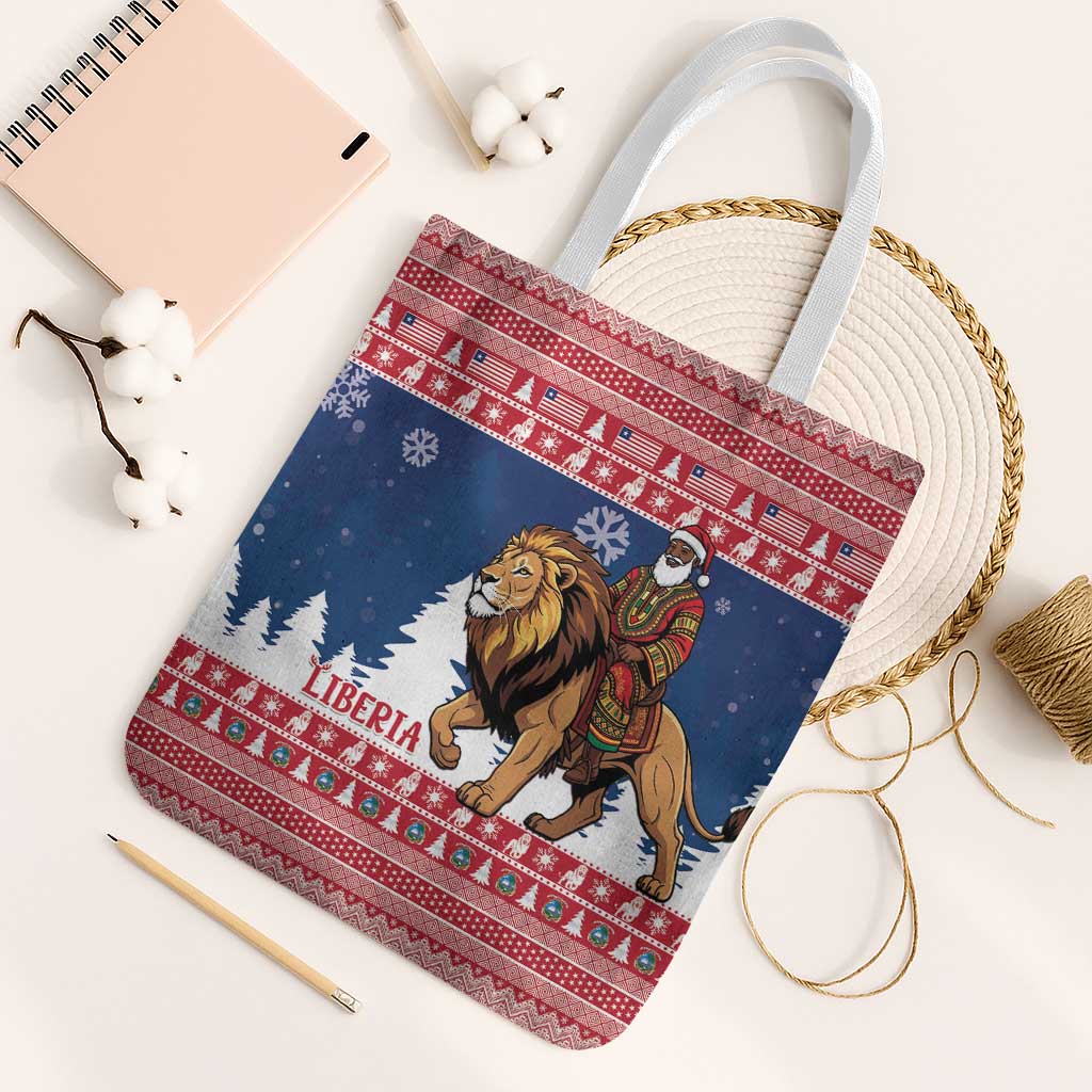 Liberia Christmas Tote Bag Black Santa Riding Lion - Merry Christmas - Wonder Print Shop