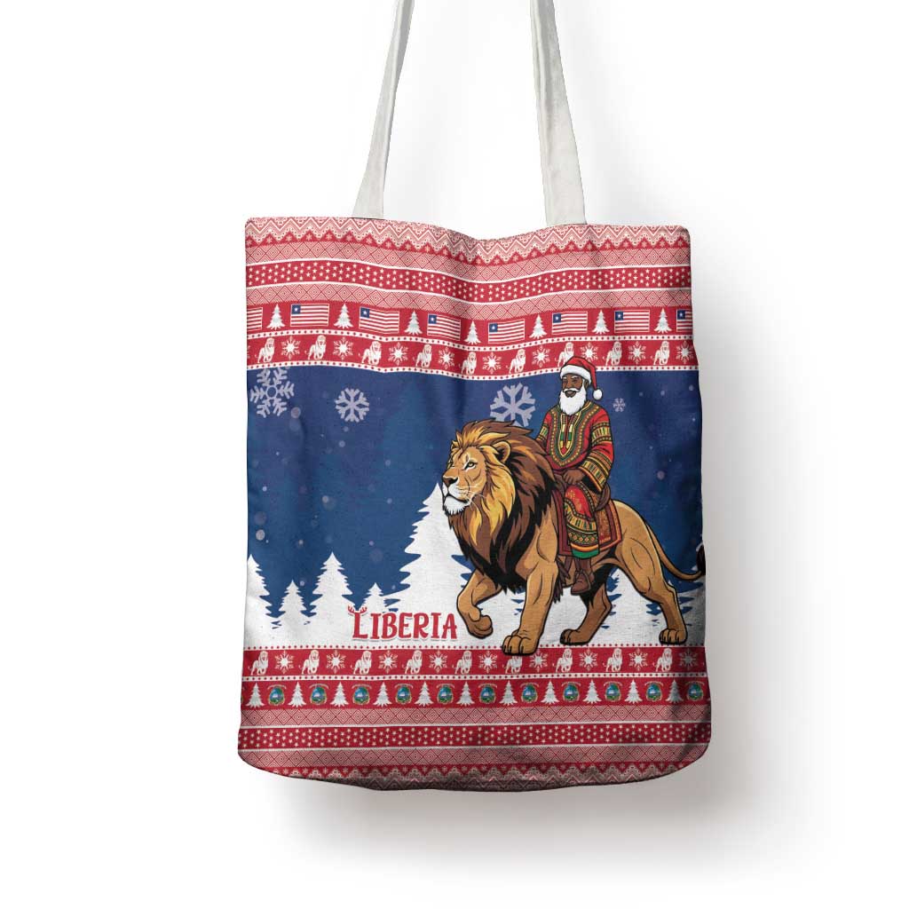 Liberia Christmas Tote Bag Black Santa Riding Lion - Merry Christmas - Wonder Print Shop