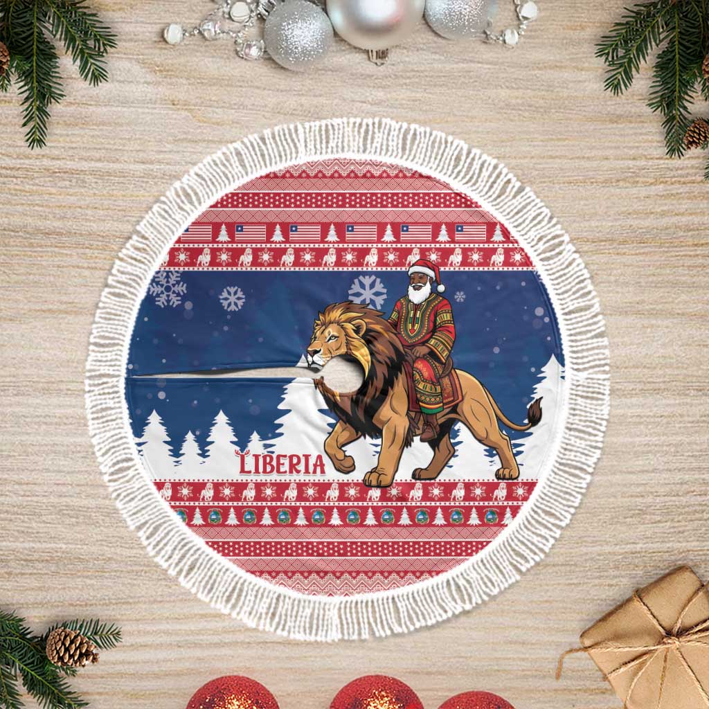 Liberia Christmas Tree Skirt Black Santa Riding Lion - Merry Christmas - Wonder Print Shop