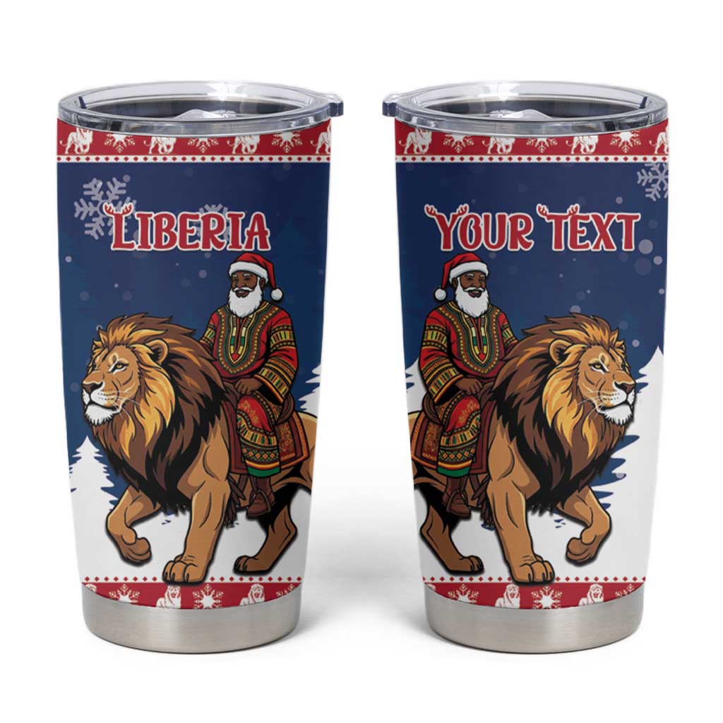 Personalized Liberia Christmas Tumbler Cup Black Santa Riding Lion - Merry Christmas - Wonder Print Shop