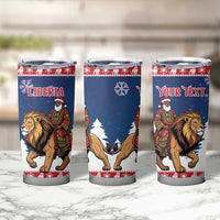 Personalized Liberia Christmas Tumbler Cup Black Santa Riding Lion - Merry Christmas - Wonder Print Shop