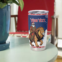 Personalized Liberia Christmas Tumbler Cup Black Santa Riding Lion - Merry Christmas - Wonder Print Shop