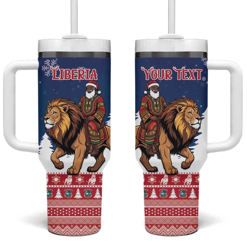 Personalized Liberia Christmas Tumbler With Handle Black Santa Riding Lion - Merry Christmas - Wonder Print Shop