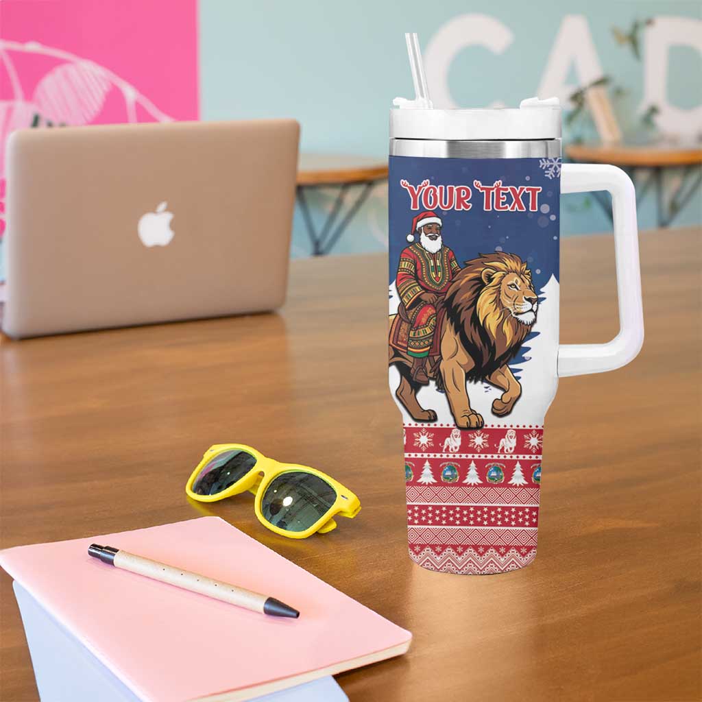 Personalized Liberia Christmas Tumbler With Handle Black Santa Riding Lion - Merry Christmas - Wonder Print Shop