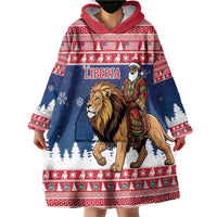 Personalized Liberia Christmas Wearable Blanket Hoodie Black Santa Riding Lion - Merry Christmas - Wonder Print Shop