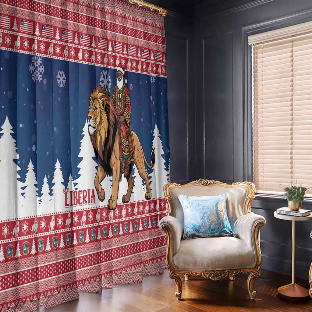 Liberia Christmas Window Curtain Black Santa Riding Lion - Merry Christmas - Wonder Print Shop