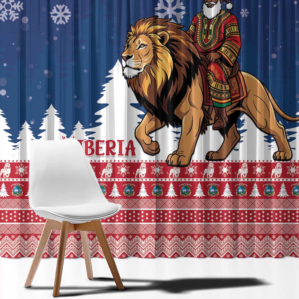Liberia Christmas Window Curtain Black Santa Riding Lion - Merry Christmas - Wonder Print Shop