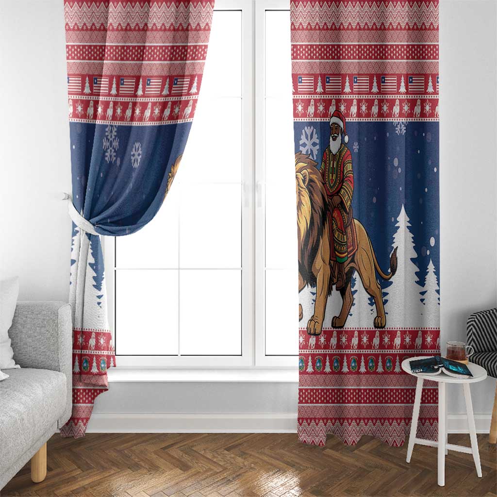 Liberia Christmas Window Curtain Black Santa Riding Lion - Merry Christmas - Wonder Print Shop