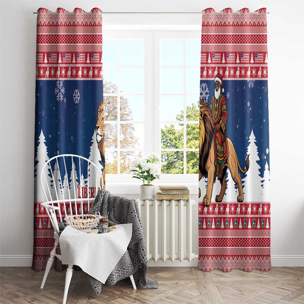 Liberia Christmas Window Curtain Black Santa Riding Lion - Merry Christmas - Wonder Print Shop
