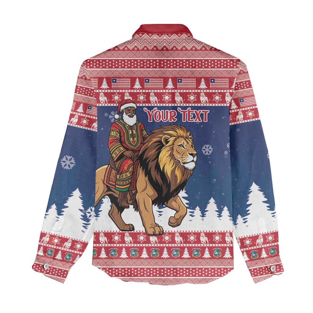 Personalized Liberia Christmas Women Casual Shirt Black Santa Riding Lion - Merry Christmas - Wonder Print Shop