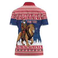 Personalized Liberia Christmas Women Polo Shirt Black Santa Riding Lion - Merry Christmas - Wonder Print Shop