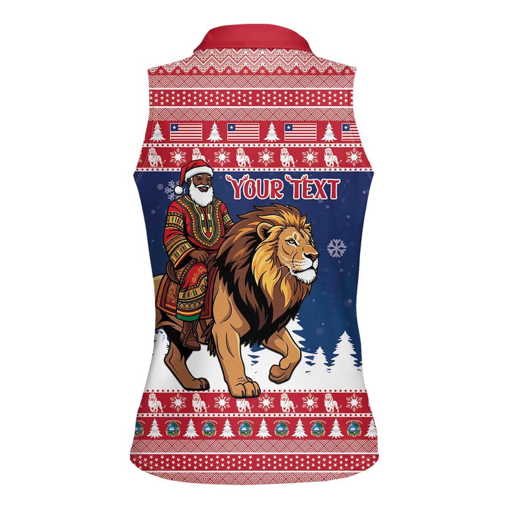 Personalized Liberia Christmas Women Sleeveless Polo Shirt Black Santa Riding Lion - Merry Christmas - Wonder Print Shop