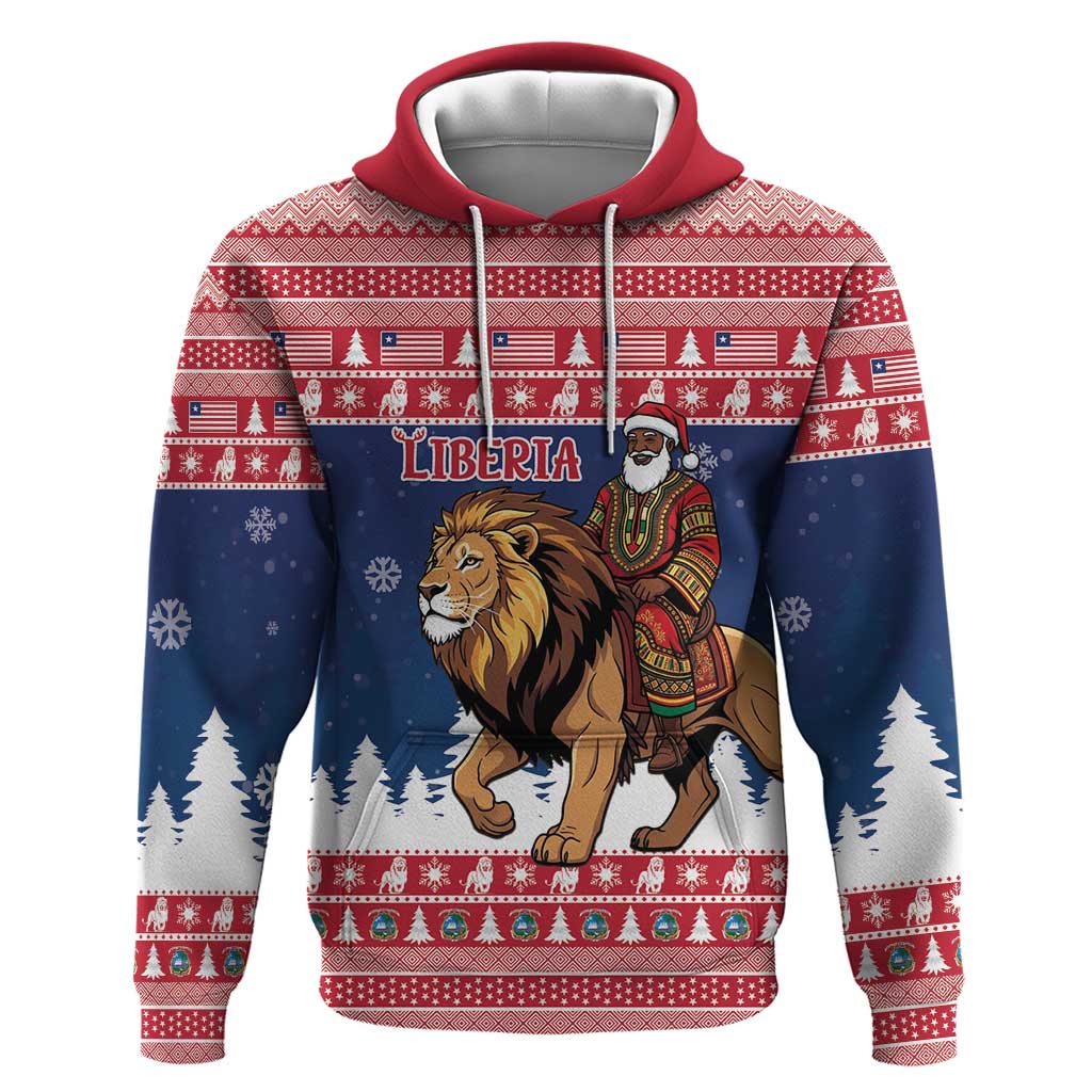 Personalized Liberia Christmas Zip Hoodie Black Santa Riding Lion - Merry Christmas - Wonder Print Shop