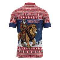Personalized Liberia Christmas Zipper Polo Shirt Black Santa Riding Lion - Merry Christmas - Wonder Print Shop