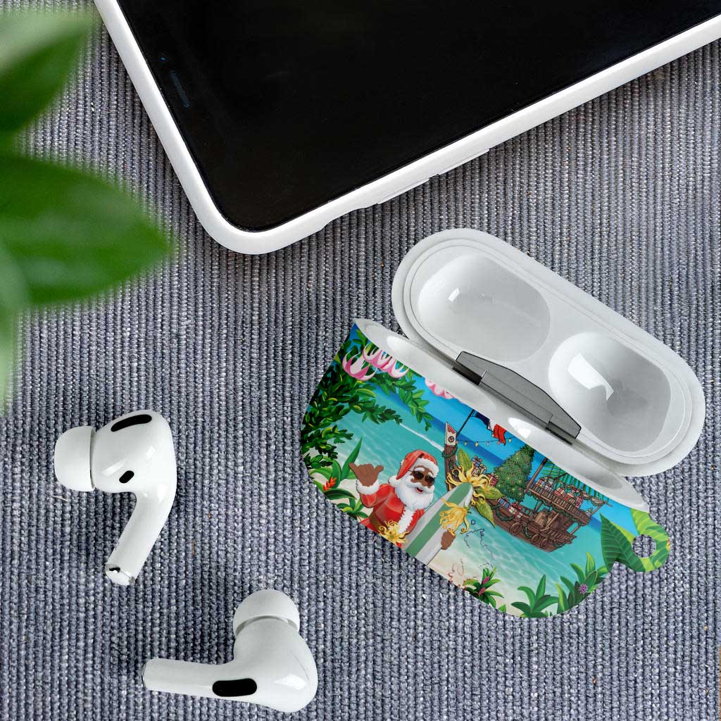 Mayotte Christmas AirPods Case Santa Chill on Tropical Beach - Wonder Print Shop