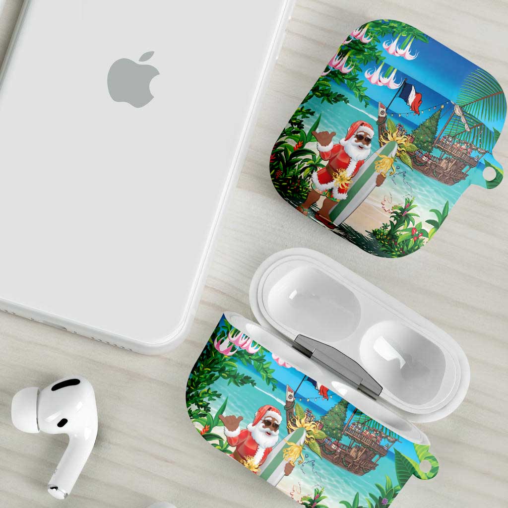Mayotte Christmas AirPods Case Santa Chill on Tropical Beach - Wonder Print Shop