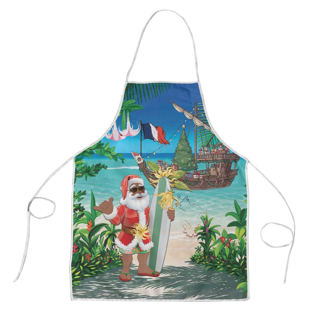 Mayotte Christmas Apron Santa Chill on Tropical Beach - Wonder Print Shop