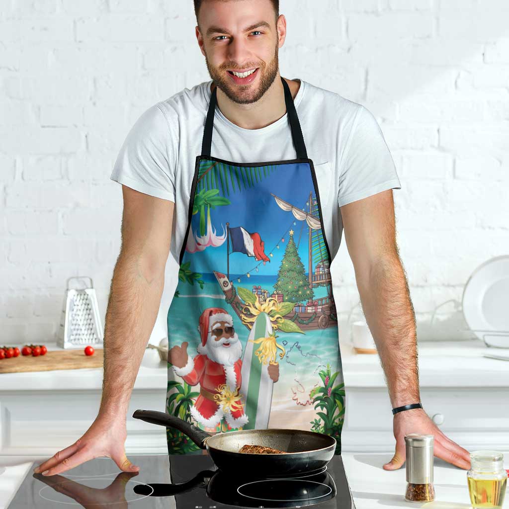 Mayotte Christmas Apron Santa Chill on Tropical Beach - Wonder Print Shop