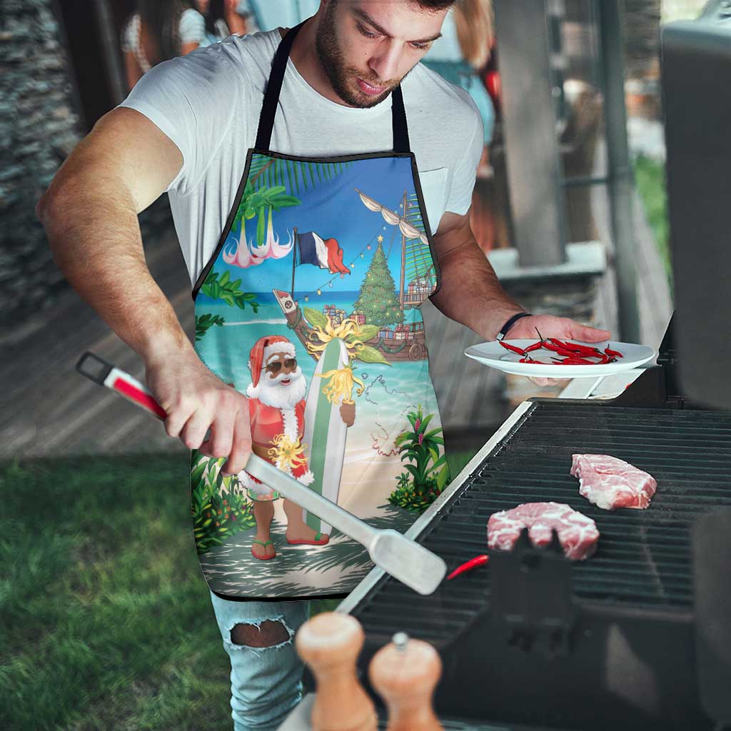 Mayotte Christmas Apron Santa Chill on Tropical Beach - Wonder Print Shop