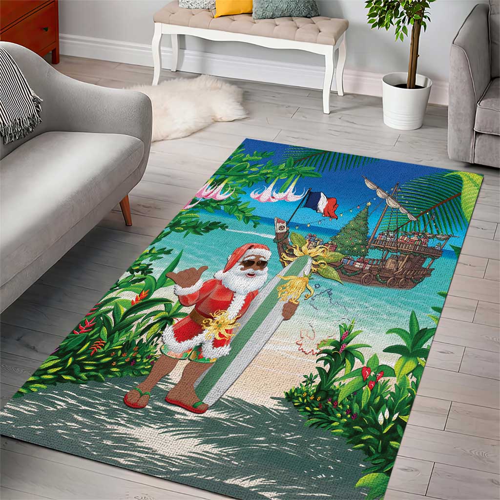 Mayotte Christmas Area Rug Santa Chill on Tropical Beach - Wonder Print Shop