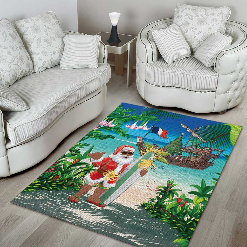 Mayotte Christmas Area Rug Santa Chill on Tropical Beach - Wonder Print Shop