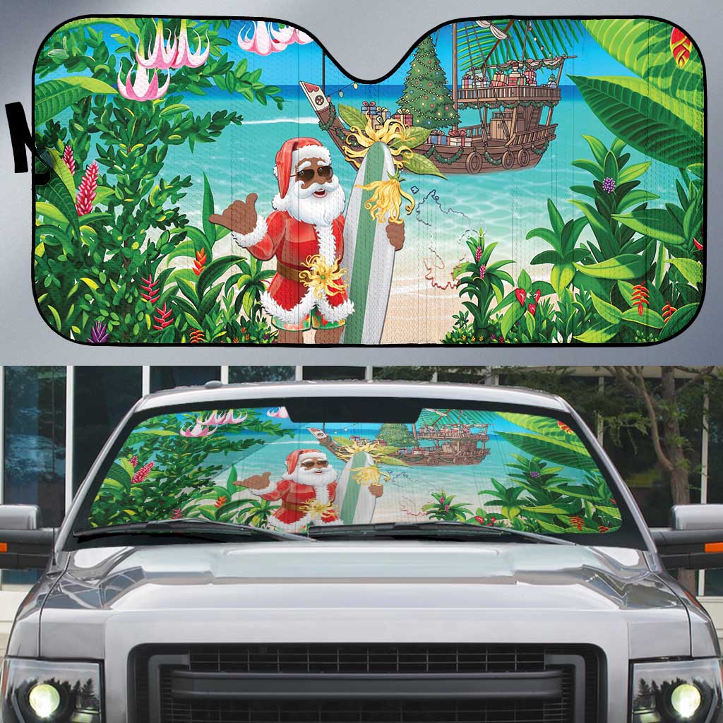 Mayotte Christmas Auto Sun Shade Santa Chill on Tropical Beach - Wonder Print Shop