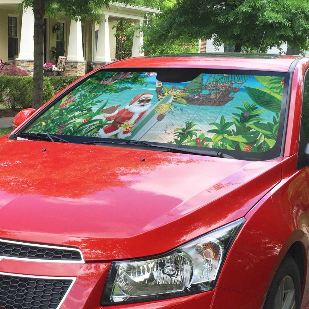 Mayotte Christmas Auto Sun Shade Santa Chill on Tropical Beach - Wonder Print Shop