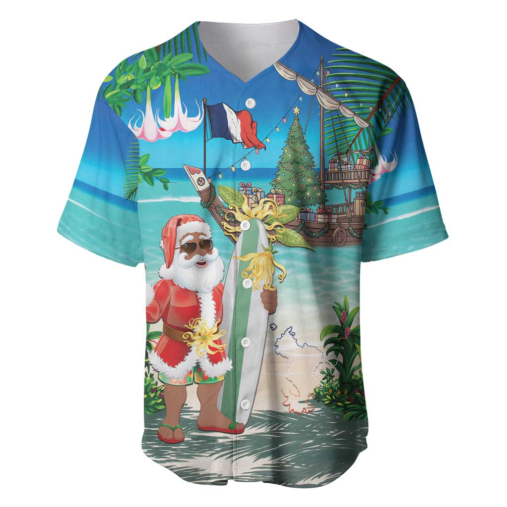 Mayotte Christmas Baseball Jersey Santa Chill on Tropical Beach - Wonder Print Shop