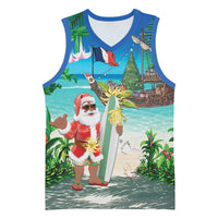 Mayotte Christmas Basketball Jersey Santa Chill on Tropical Beach - Wonder Print Shop