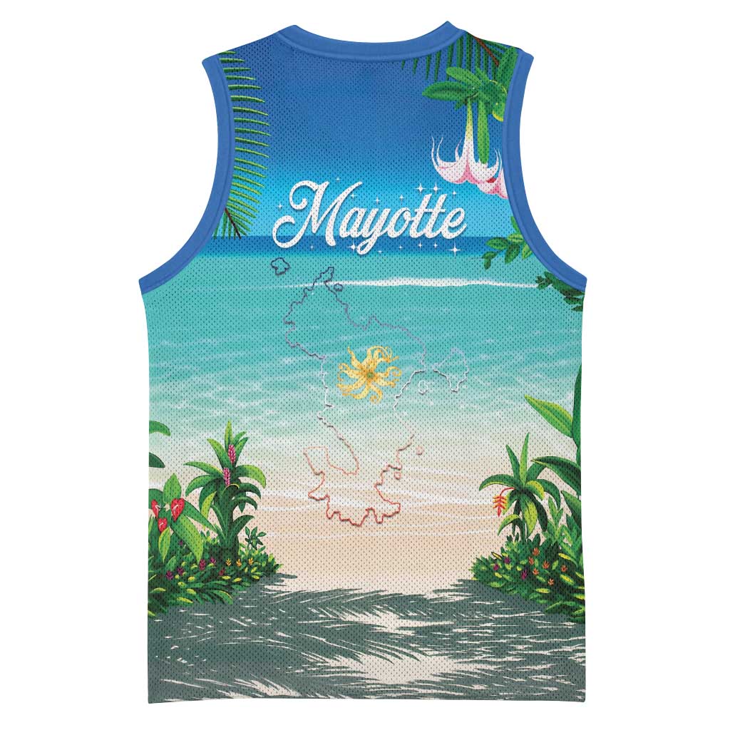 Mayotte Christmas Basketball Jersey Santa Chill on Tropical Beach - Wonder Print Shop