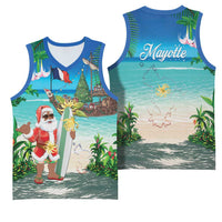 Mayotte Christmas Basketball Jersey Santa Chill on Tropical Beach - Wonder Print Shop