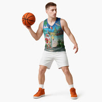 Mayotte Christmas Basketball Jersey Santa Chill on Tropical Beach - Wonder Print Shop