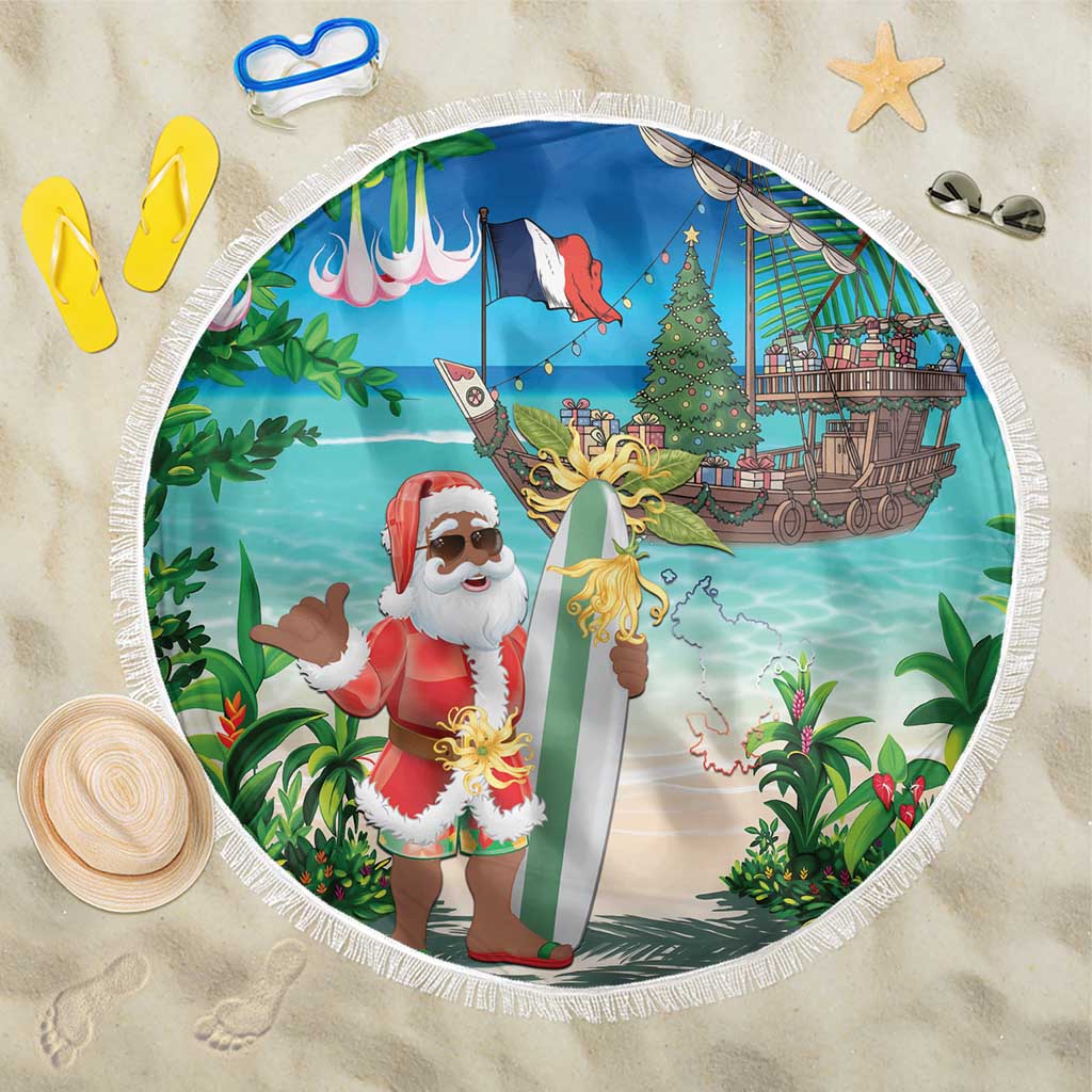 Mayotte Christmas Beach Blanket Santa Chill on Tropical Beach - Wonder Print Shop
