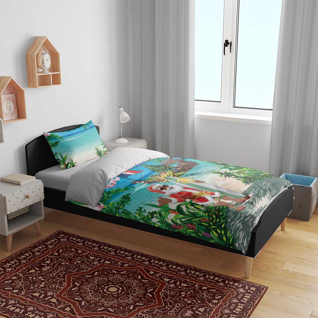 Mayotte Christmas Bedding Set Santa Chill on Tropical Beach - Wonder Print Shop
