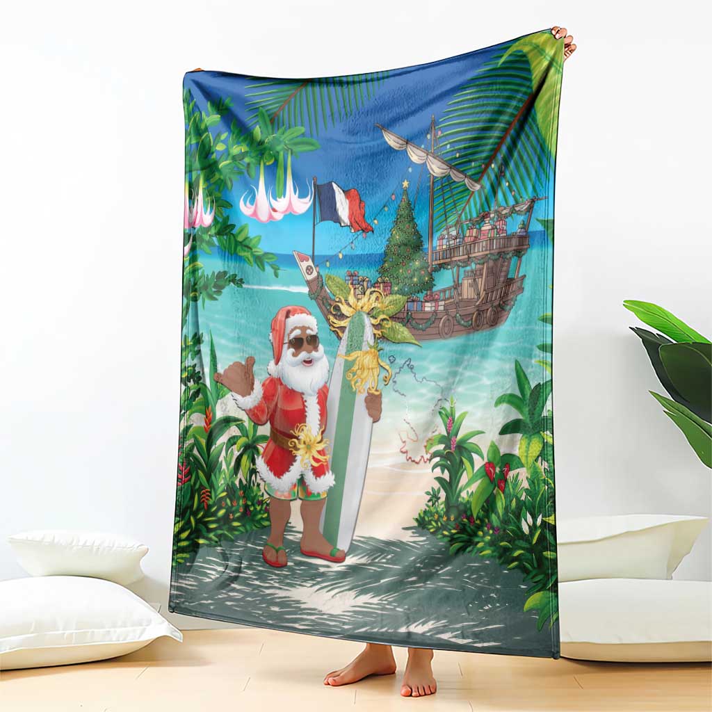 Mayotte Christmas Blanket Santa Chill on Tropical Beach - Wonder Print Shop