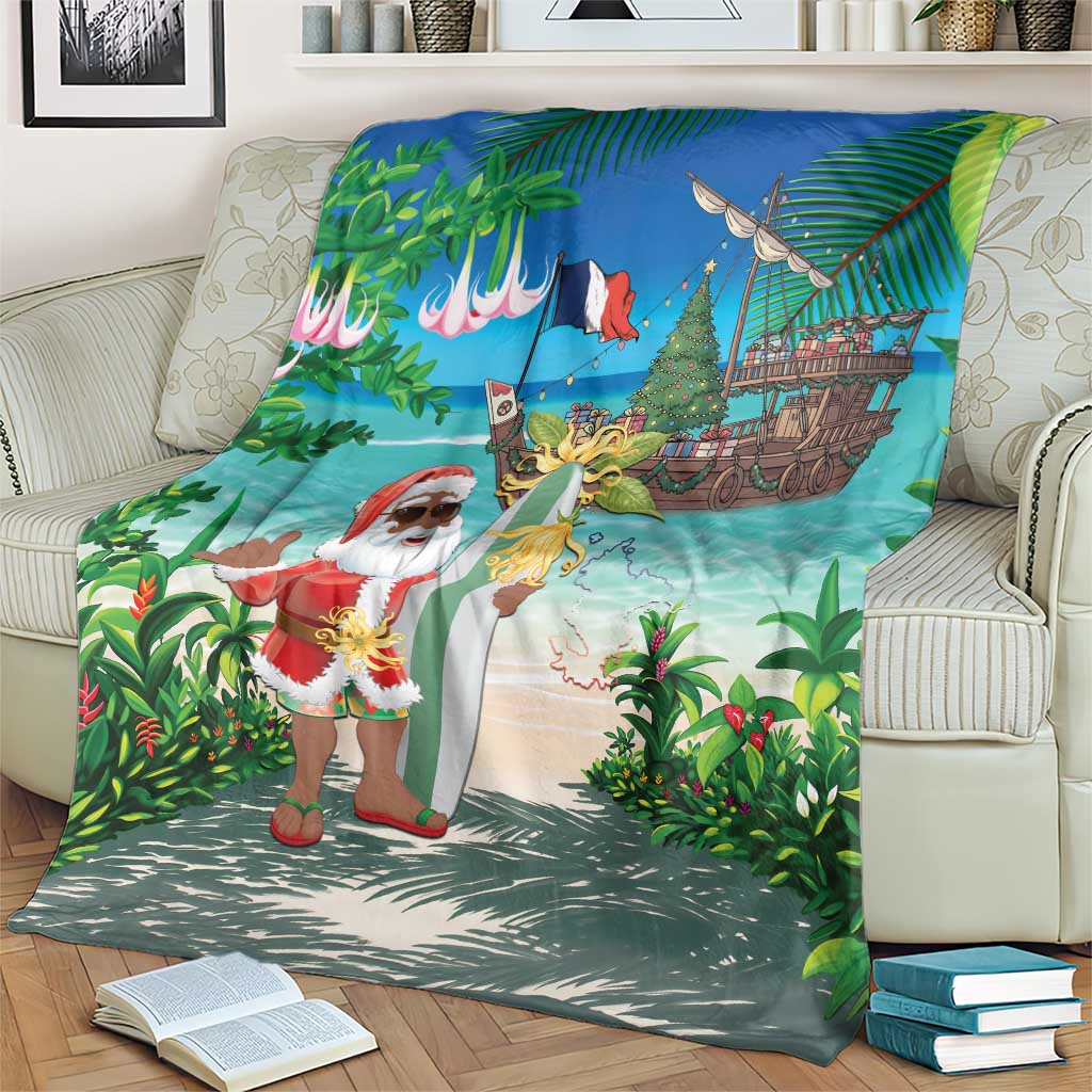 Mayotte Christmas Blanket Santa Chill on Tropical Beach - Wonder Print Shop