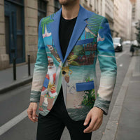 Mayotte Christmas Blazer Santa Chill on Tropical Beach - Wonder Print Shop