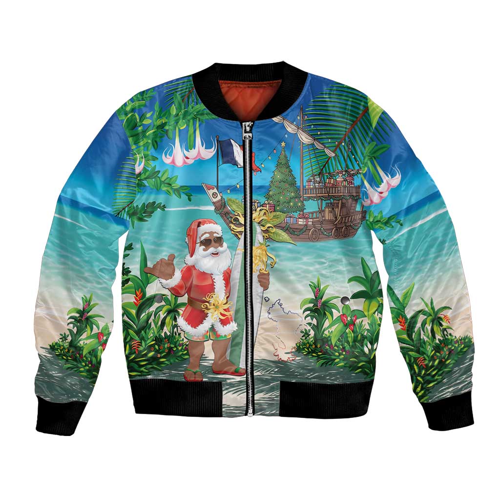 Mayotte Christmas Bomber Jacket Santa Chill on Tropical Beach - Wonder Print Shop