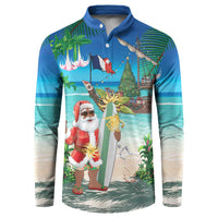Mayotte Christmas Button Sweatshirt Santa Chill on Tropical Beach - Wonder Print Shop