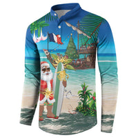 Mayotte Christmas Button Sweatshirt Santa Chill on Tropical Beach - Wonder Print Shop
