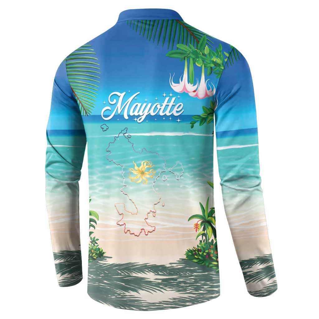 Mayotte Christmas Button Sweatshirt Santa Chill on Tropical Beach - Wonder Print Shop
