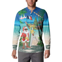 Mayotte Christmas Button Sweatshirt Santa Chill on Tropical Beach - Wonder Print Shop