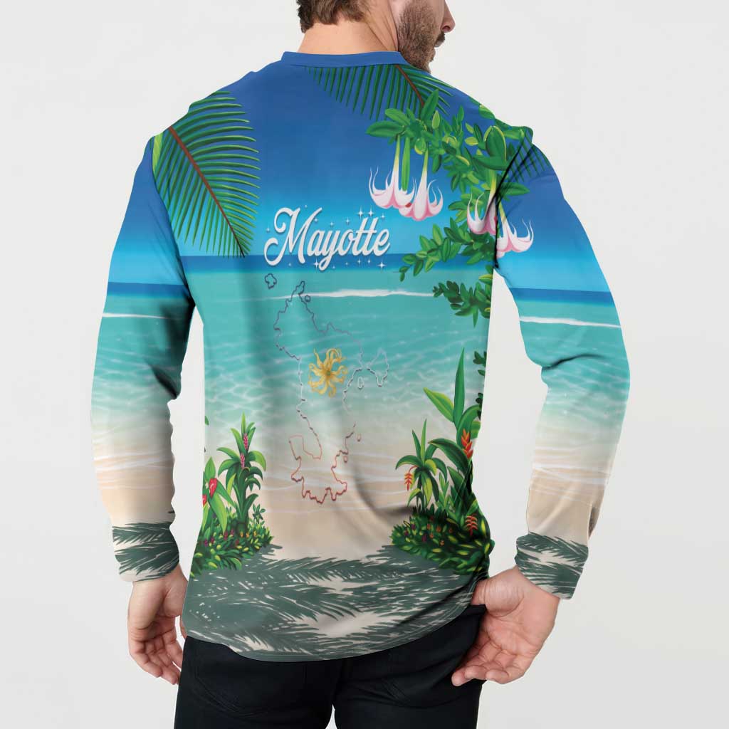 Mayotte Christmas Button Sweatshirt Santa Chill on Tropical Beach - Wonder Print Shop