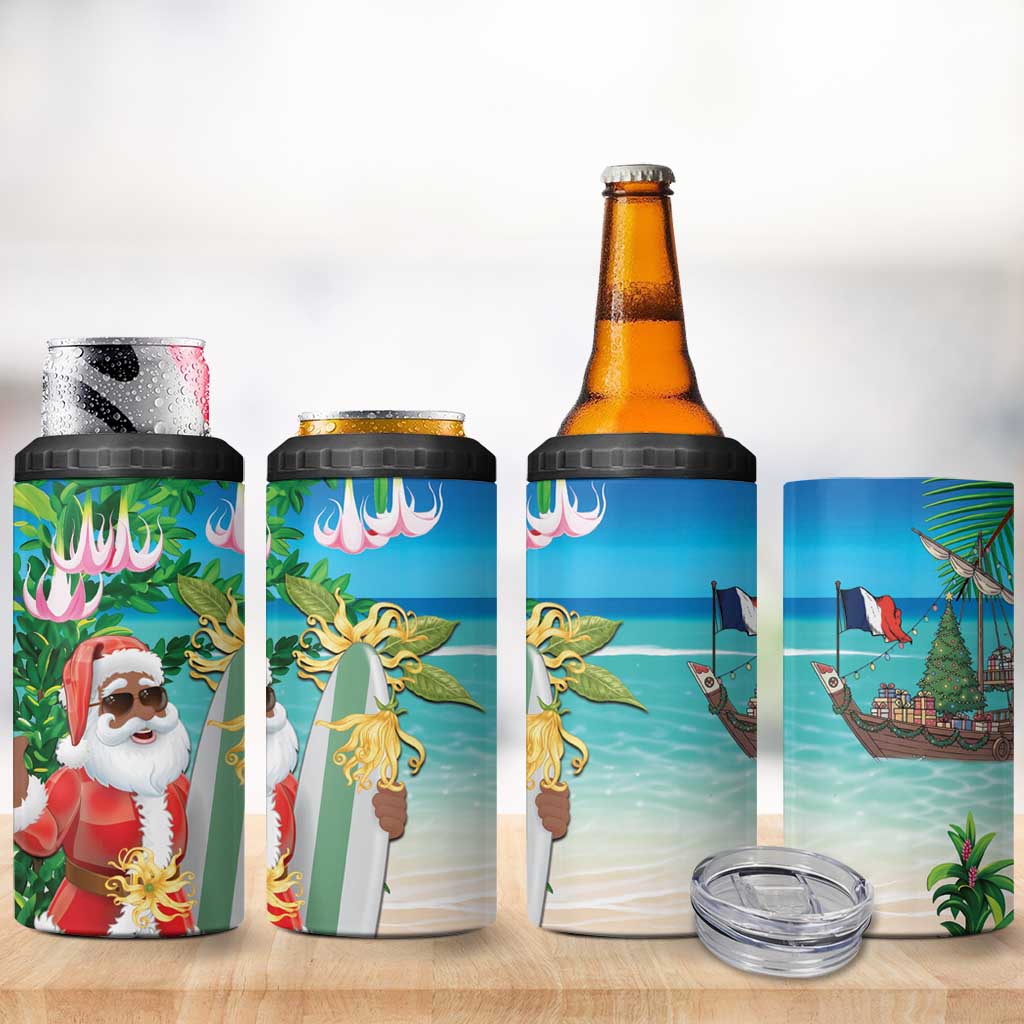 Mayotte Christmas 4 in 1 Can Cooler Tumbler Santa Chill on Tropical Beach - Wonder Print Shop