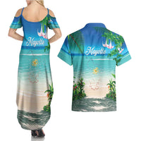 Mayotte Christmas Couples Matching Summer Maxi Dress and Hawaiian Shirt Santa Chill on Tropical Beach - Wonder Print Shop